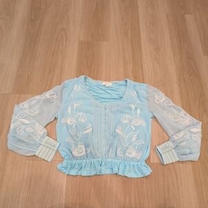 Bohme Blue Floral Embroidery Blouse Size S